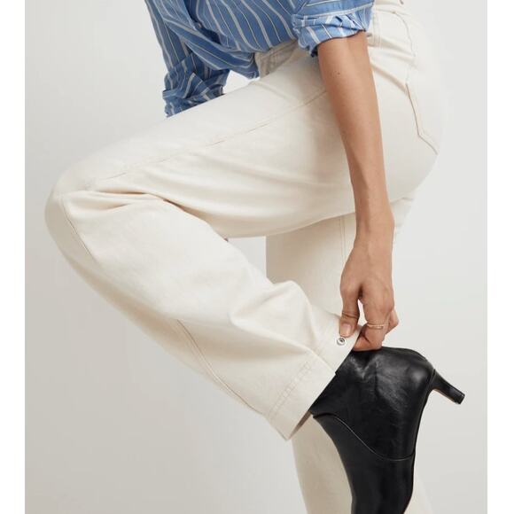 MADEWELL Jeans Women Sz 23 White Perfect Vintage Wide Leg High Rise Snap Hem NWT - Picture 2 of 14